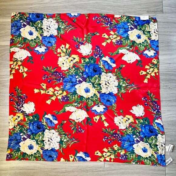 Vintage Echo Club 7 Silk Square Scarf 34x34 Bold Floral Maximalist 80s NWT - Picture 2 of 7